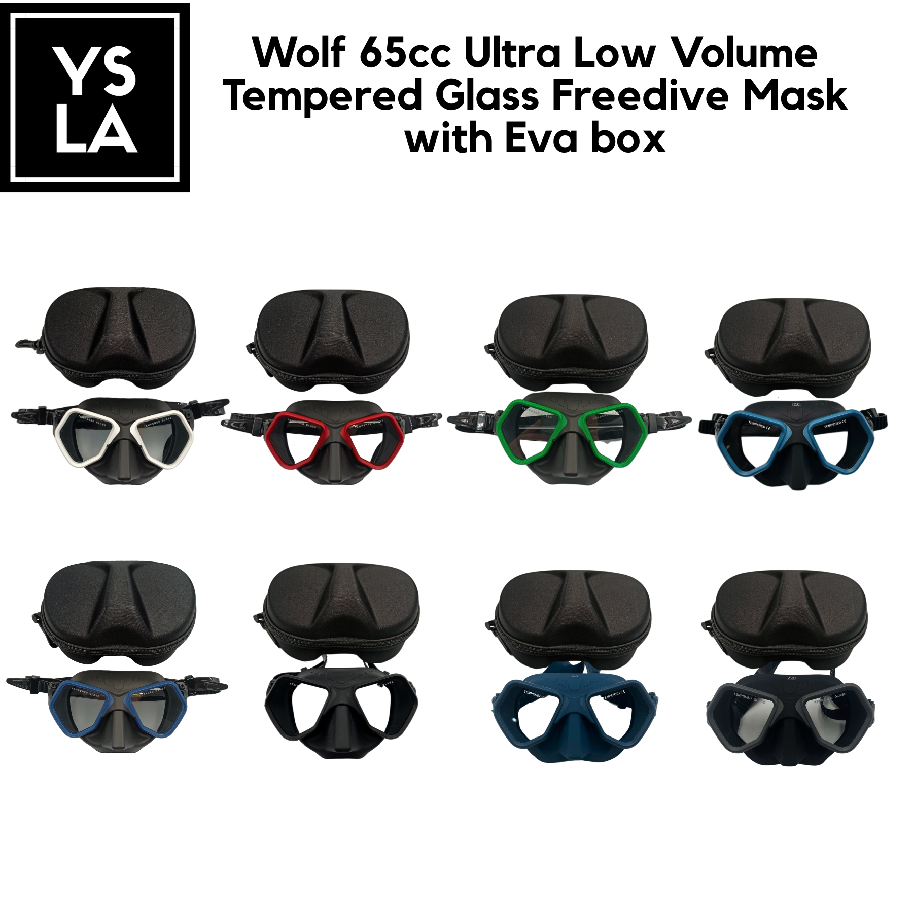 Wolf 65cc Ultra Low Volume Mask Tempered Glass Freedive Mask with Eva Box