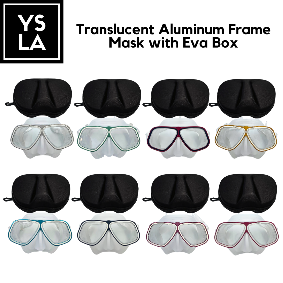 Translucent Aluminum Frame Tempered Glass Low Volume Freediving Mask with Eva Box