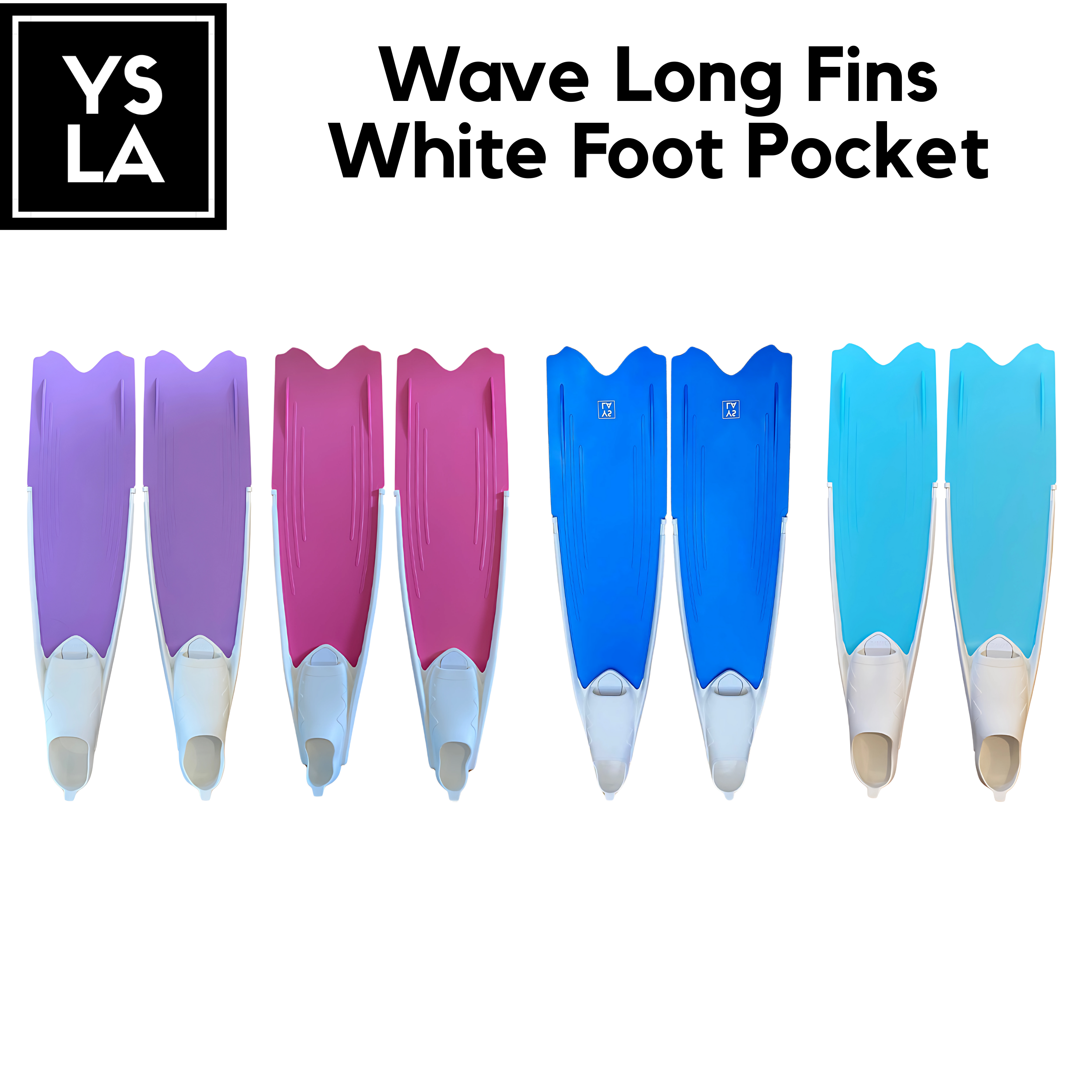 Wave Colored Long Freediving Fins White Foot Pocket