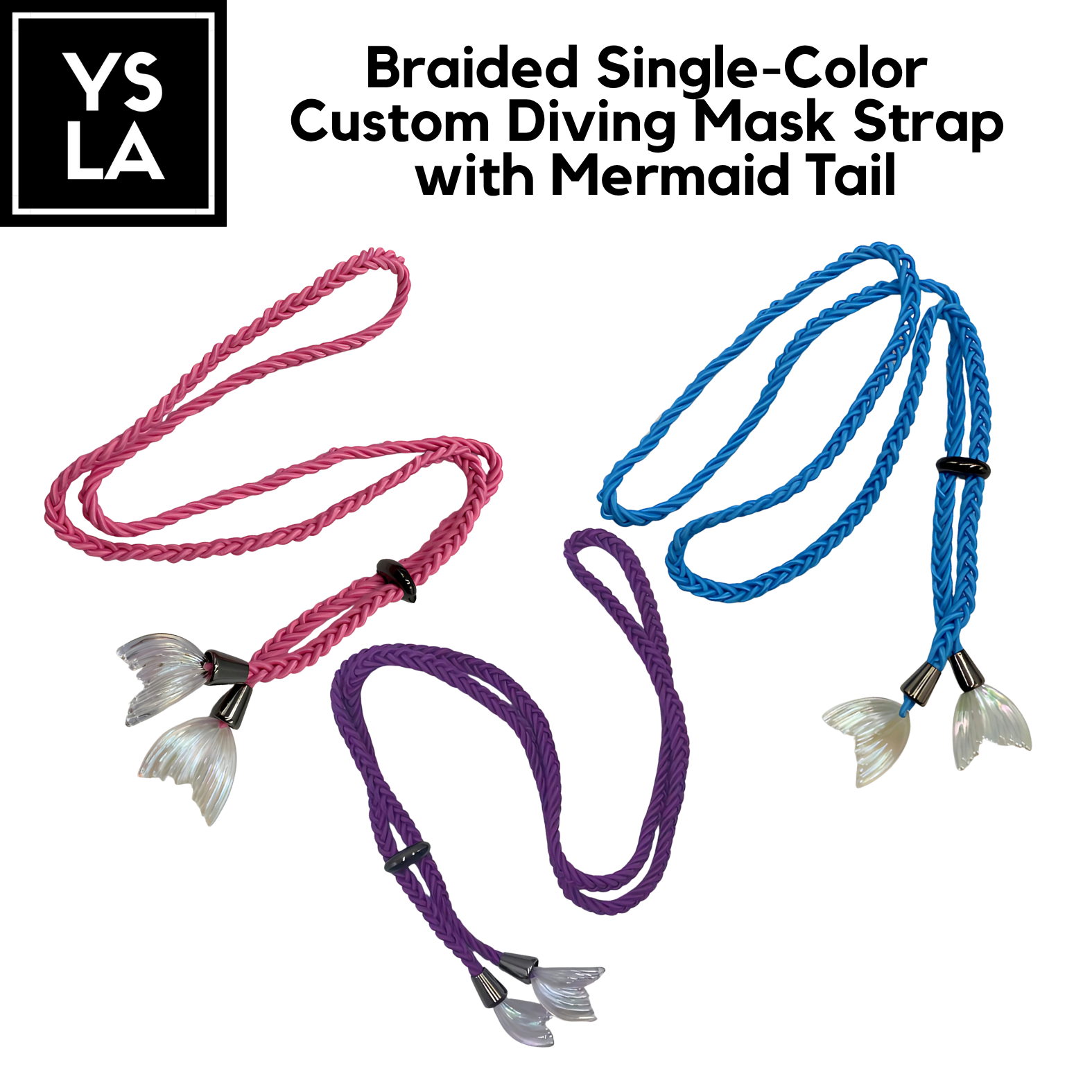 Braided Single-Color Custom Diving Mask Strap with Mermaid Tail