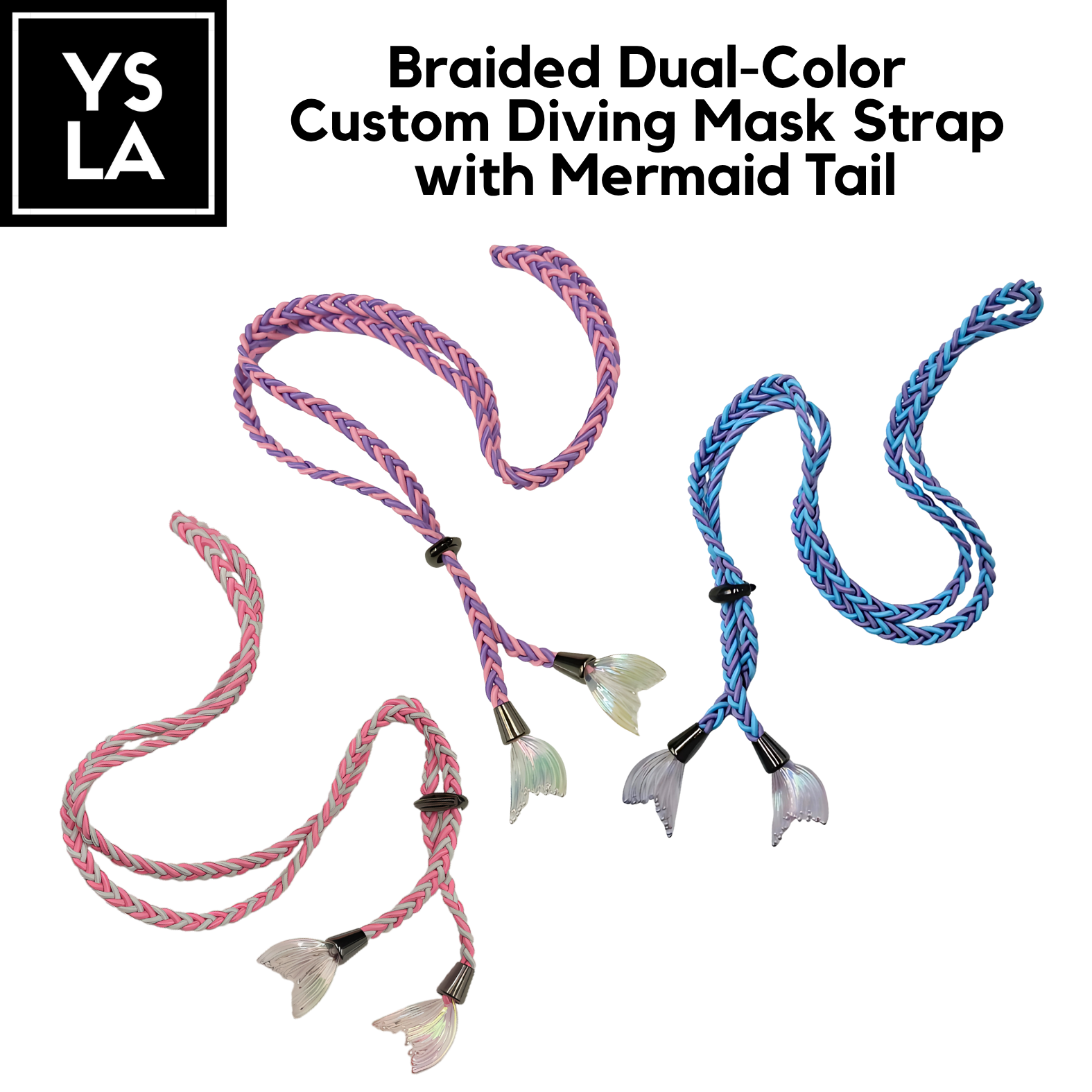 Braided Dual-Color Custom Diving Mask Strap with Mermaid Tail