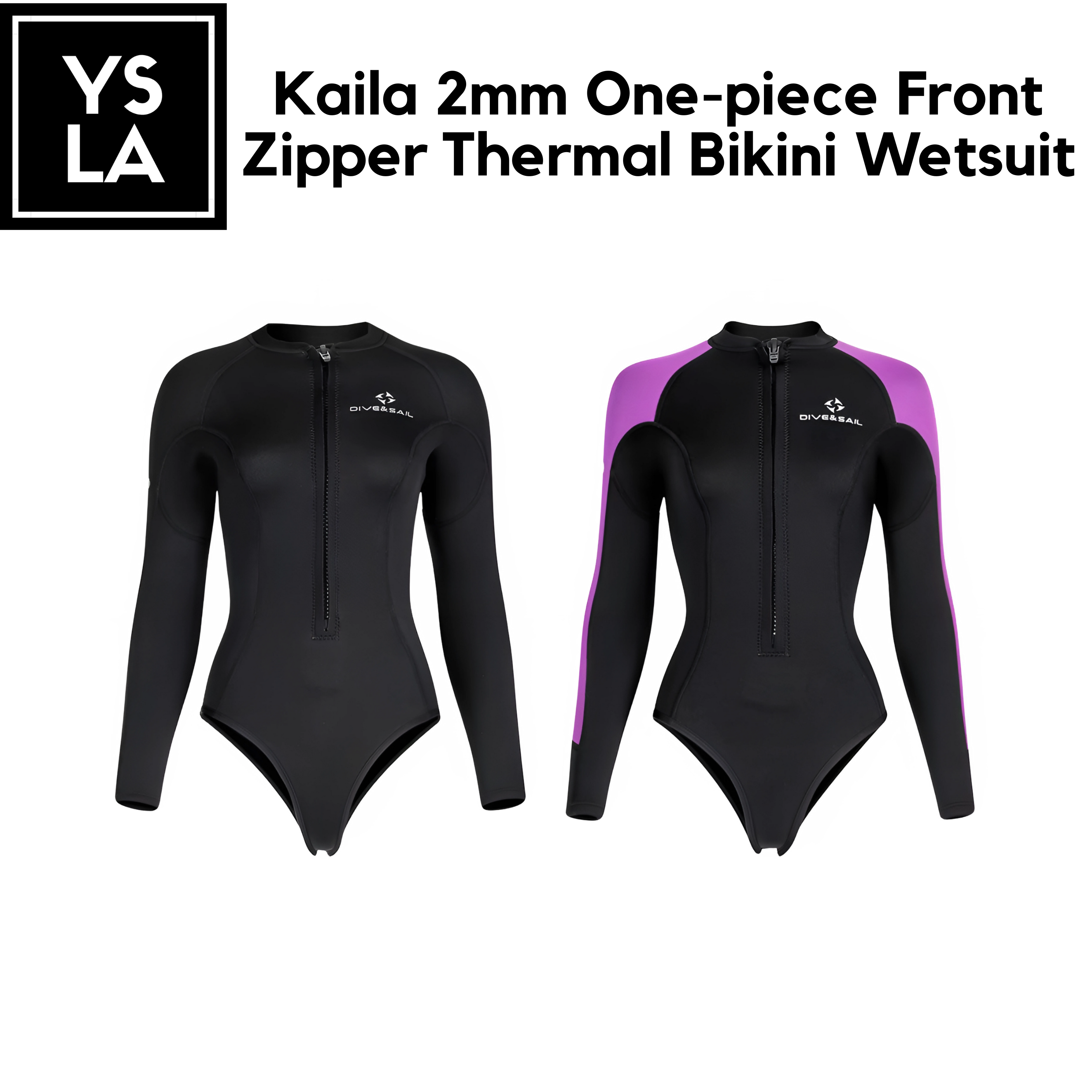 Kaila Dive and Sail 2mm One-piece Front Zipper Thermal Bikini Wetsuit