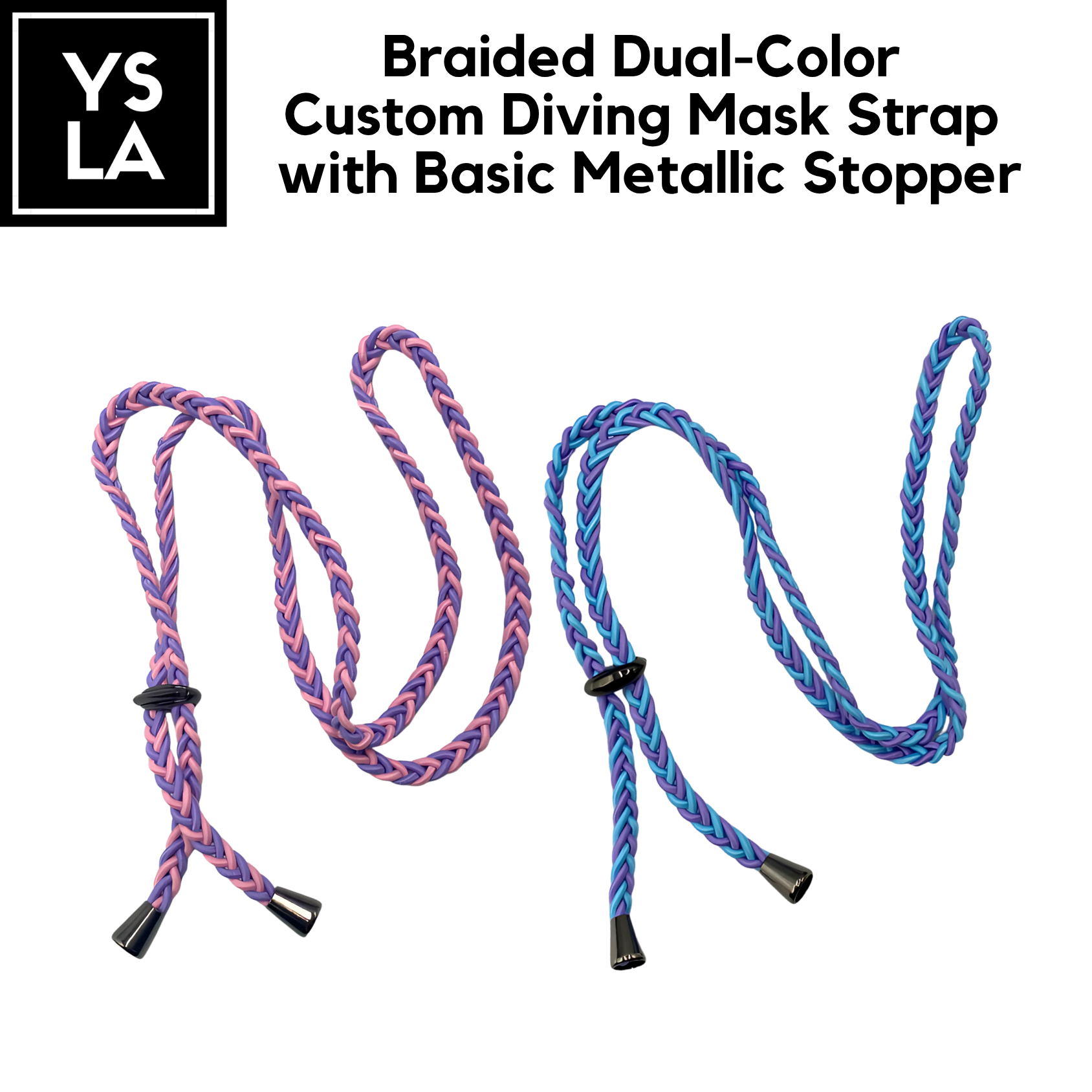 Braided Dual-Color Custom Diving Mask Strap with Basic Metallic Stopper