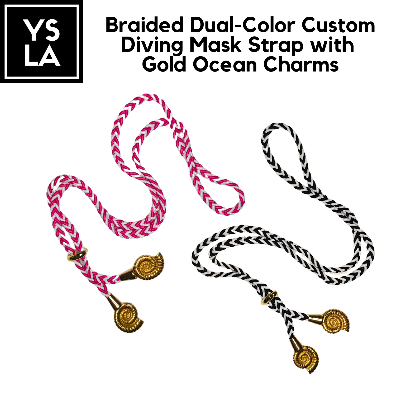Braided Dual-Color Custom Diving Mask Strap with Gold Ocean Charms