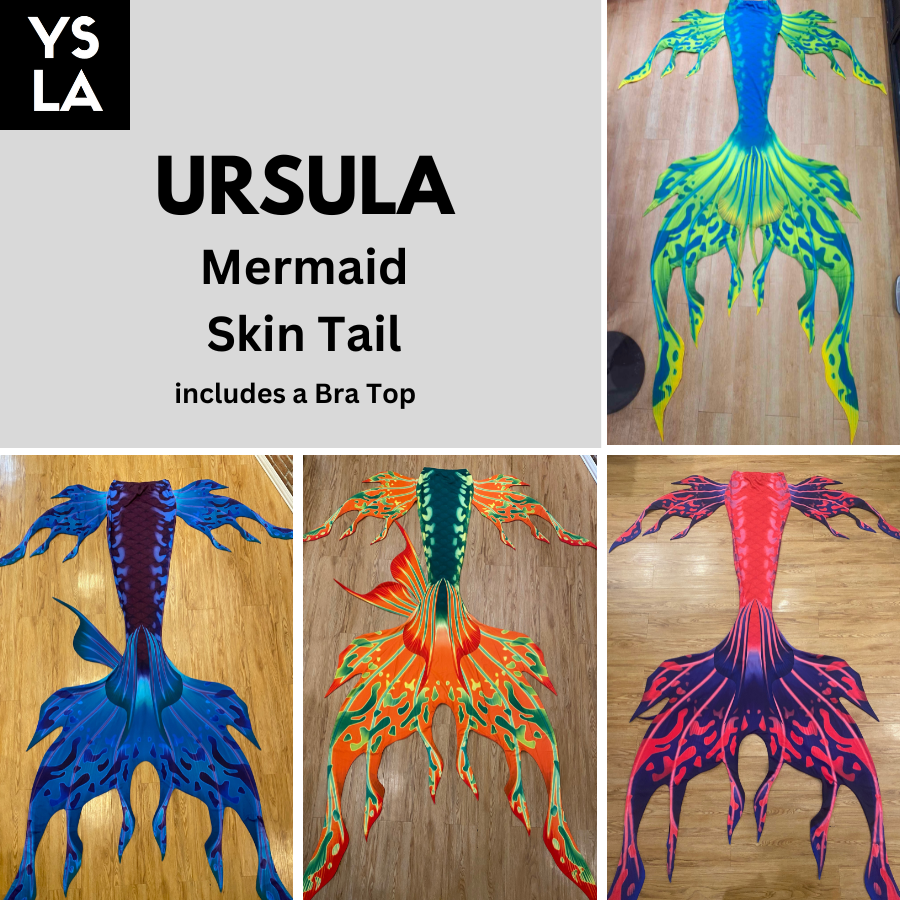 Ursula Mermaid Skin Tail Swimming Beachwear with Bra Top