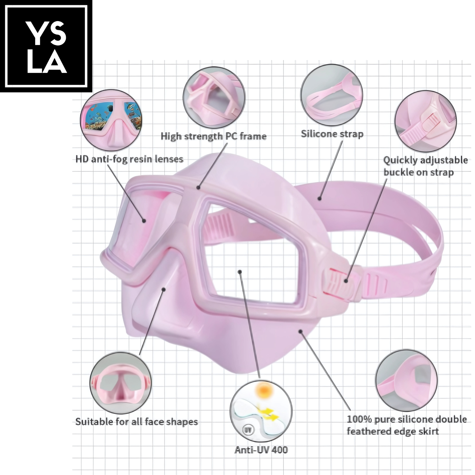 Resin Plastic Lens Low Volume Freedive Mask with Eva Box