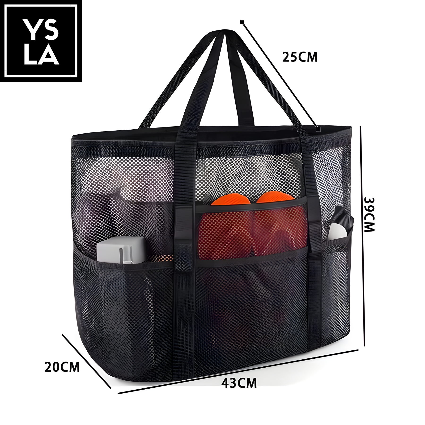 Satchel Foldable Waterproof Polyester Mesh Beach Bag with Mini Pockets