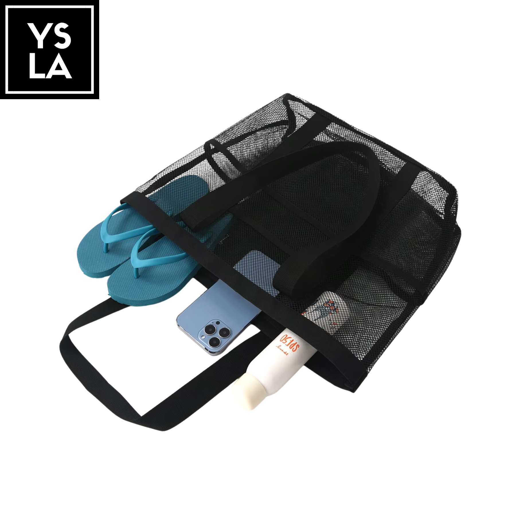 Satchel Foldable Waterproof Polyester Mesh Beach Bag with Mini Pockets