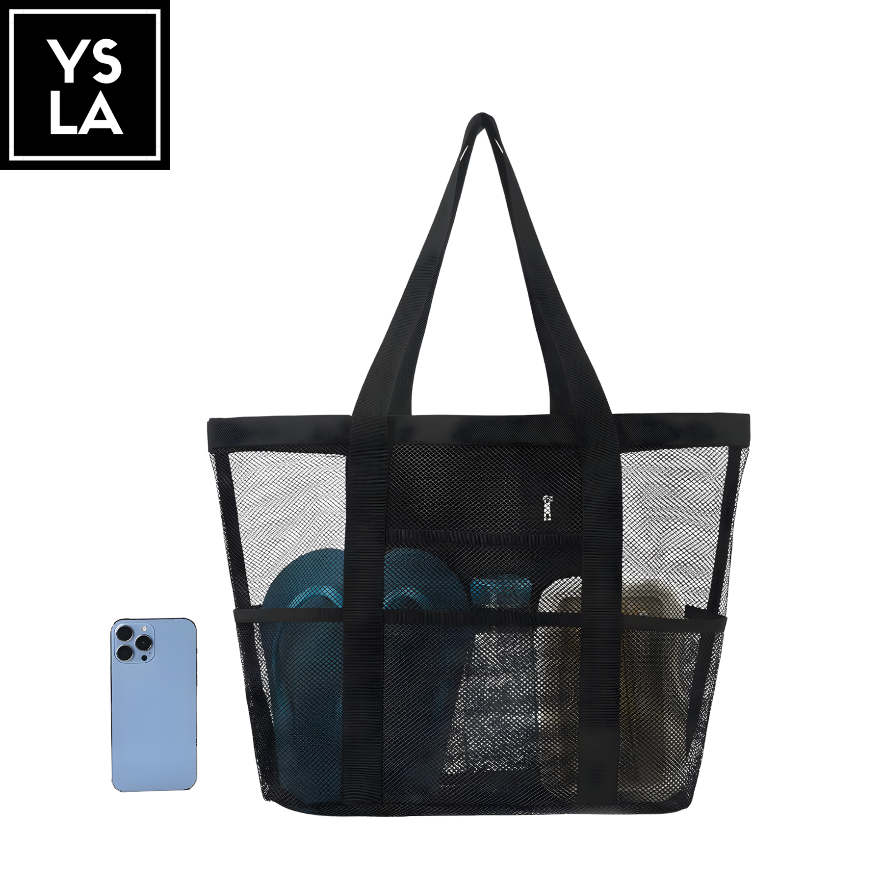 Satchel Foldable Waterproof Polyester Mesh Beach Bag with Mini Pockets