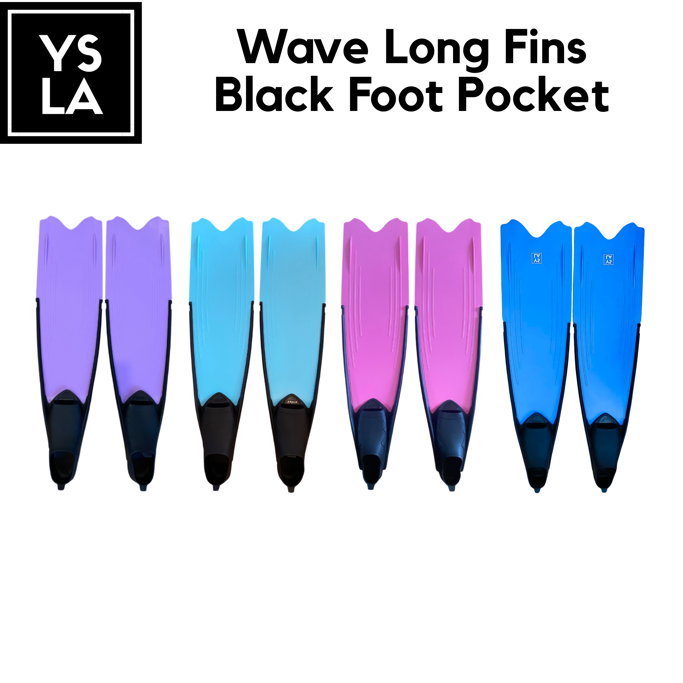 Wave Colored Long Freediving Fins Black Foot Pocket