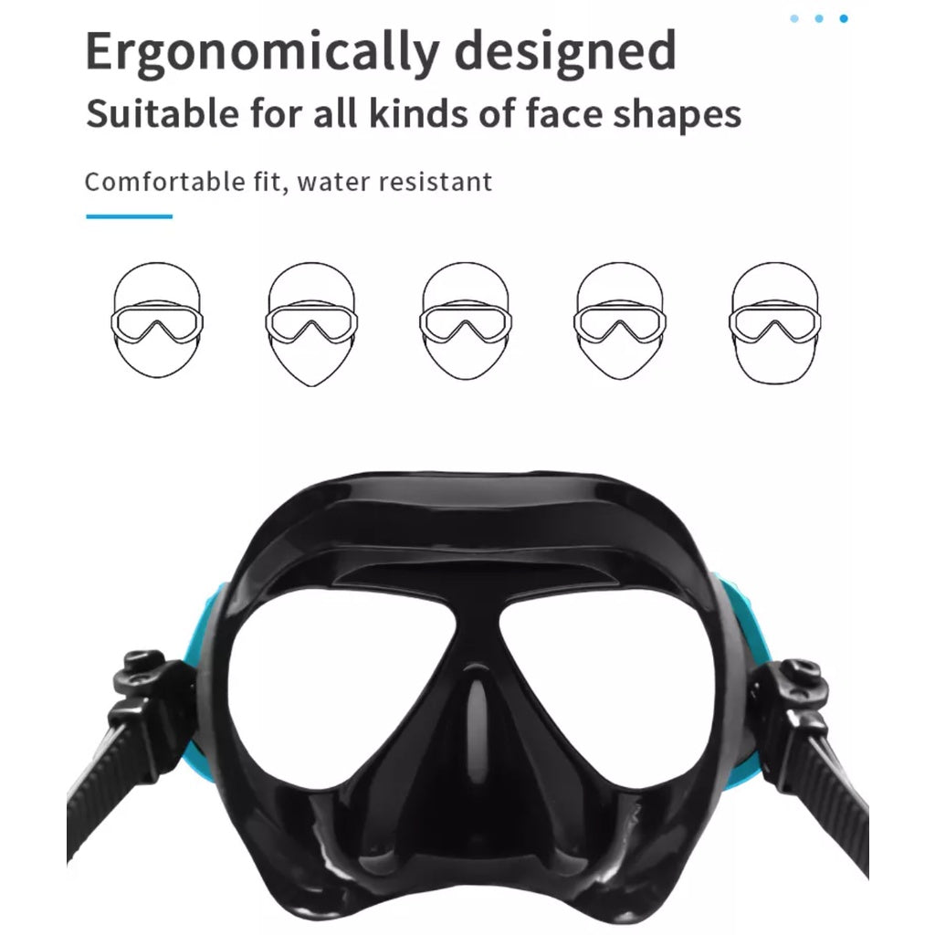 Solid Color Aluminum Frame Tempered Glass Low Volume Freediving Mask Set